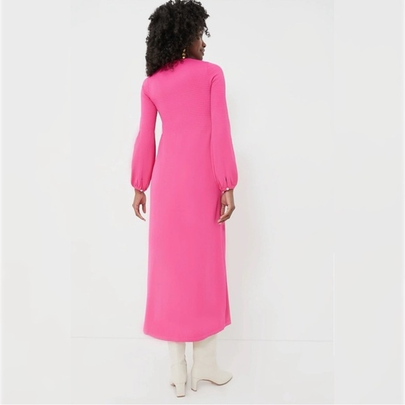 Pomander Place Lennox Maxi Dress Knit Blouson Sleeve Pink Feminine Elegant L - Picture 3 of 13
